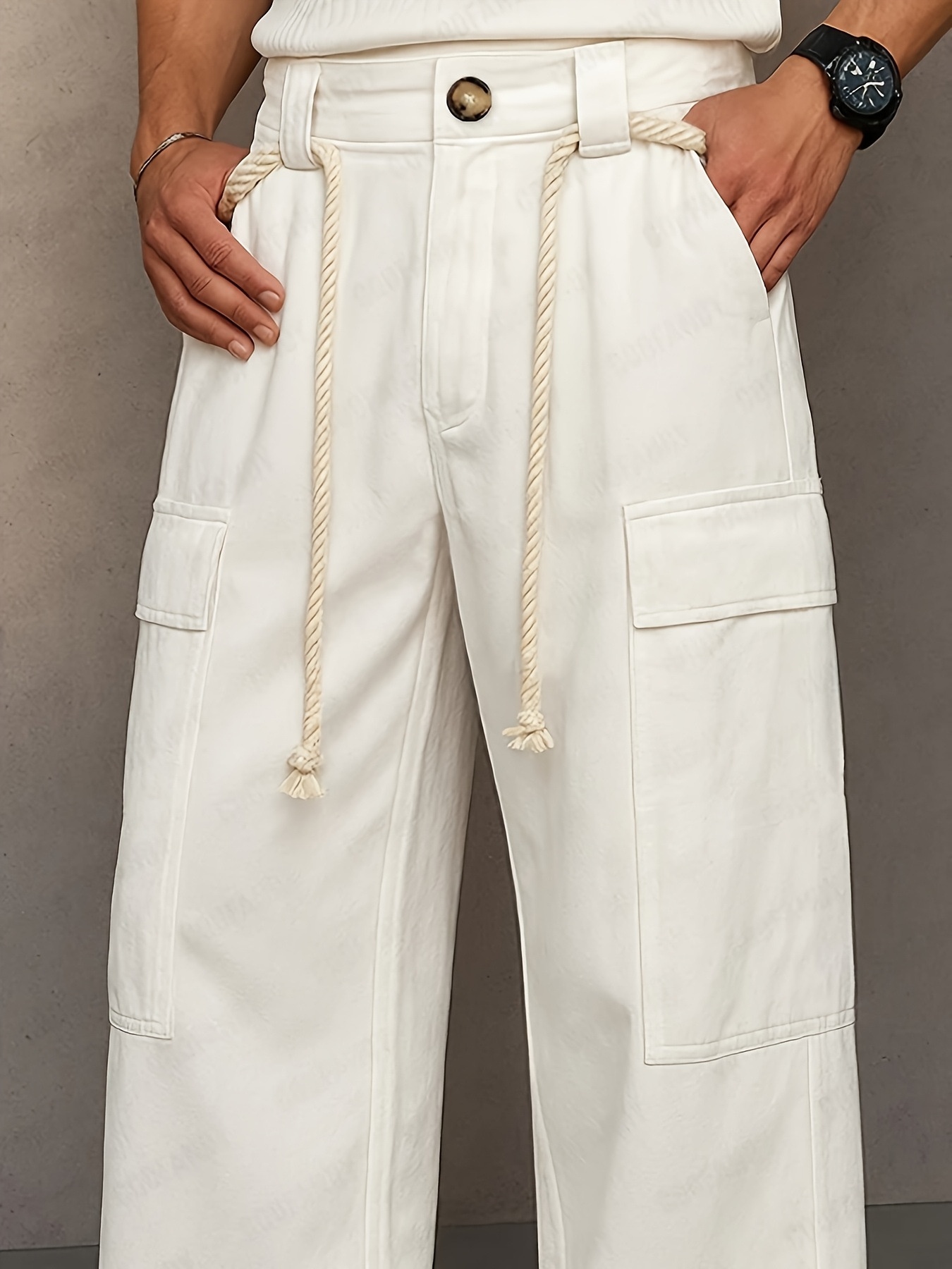 Pantaloni cargo da uomo a vita alta, larghi, dritti, alla moda, casual, di marca europea e americana_voghion.com