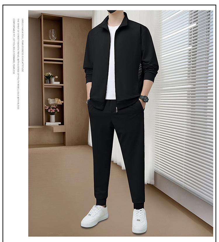 001 Felpa con cappuccio alla moda primavera-autunno transfrontaliera per uomini giovani e di mezza età, set casual sportivo da corsa, versatile_voghion.com