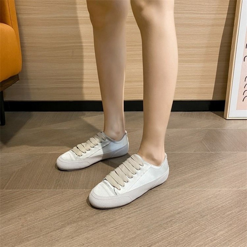 Scarpe sportive casual da donna in tela di raso bianco piatto con nicchia spagnola, primavera e autunno 2023_voghion.com