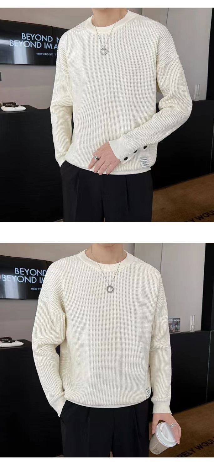 Felpa bianca da uomo in stile pigro, autunno e inverno, marchio di design di alta gamma, top girocollo alla moda invernale_voghion.com