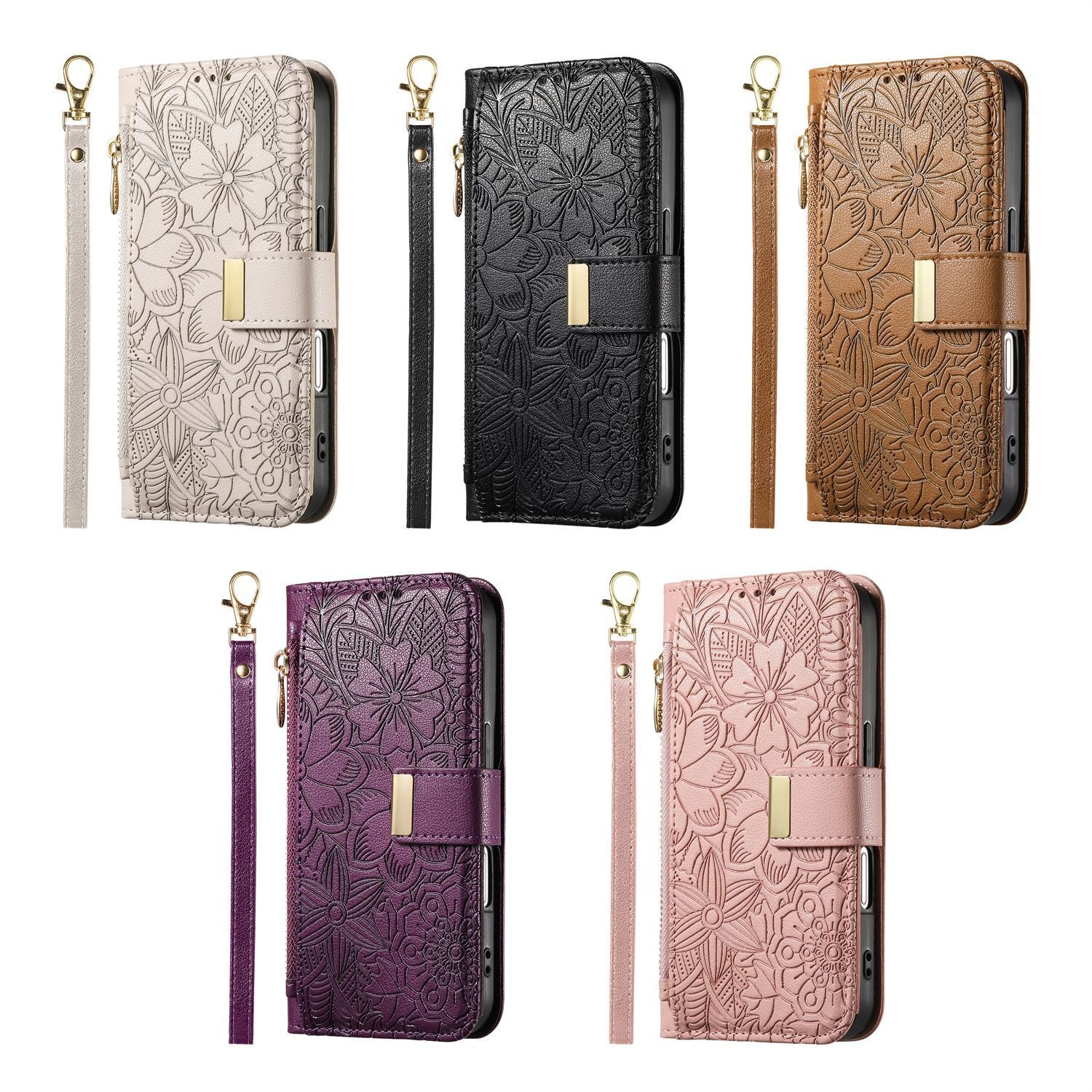 TechGlobe Shunli New Model Compatible With IPhone Flip Leather Flower And Leaf 17 Air Lanyard 16 Phone Case_voghion.com