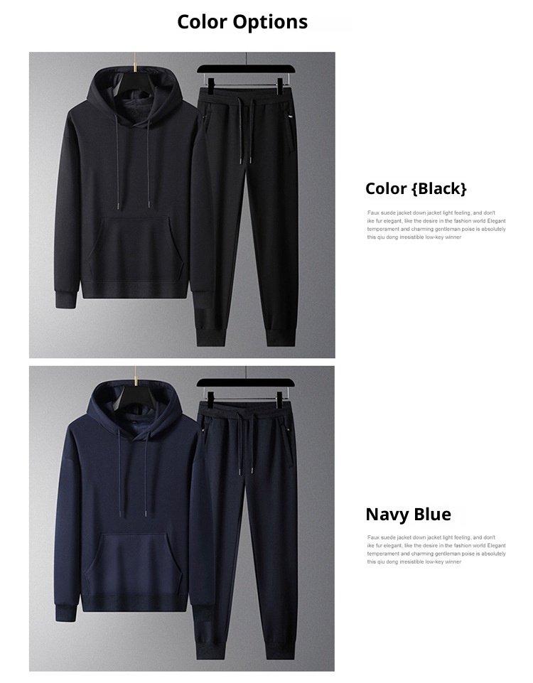 001 100% Cotton Sports Suit For Men, Spring Autumn Hooded Sweatshirt And Casual Sweatpants Two-Piece Set, Fleece-Lined, Plus_voghion.com