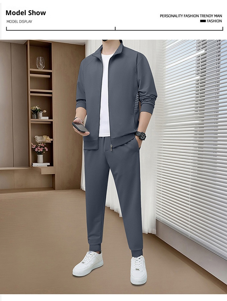 001 Felpa con cappuccio alla moda primavera-autunno transfrontaliera per uomini giovani e di mezza età, set casual sportivo da corsa, versatile_voghion.com