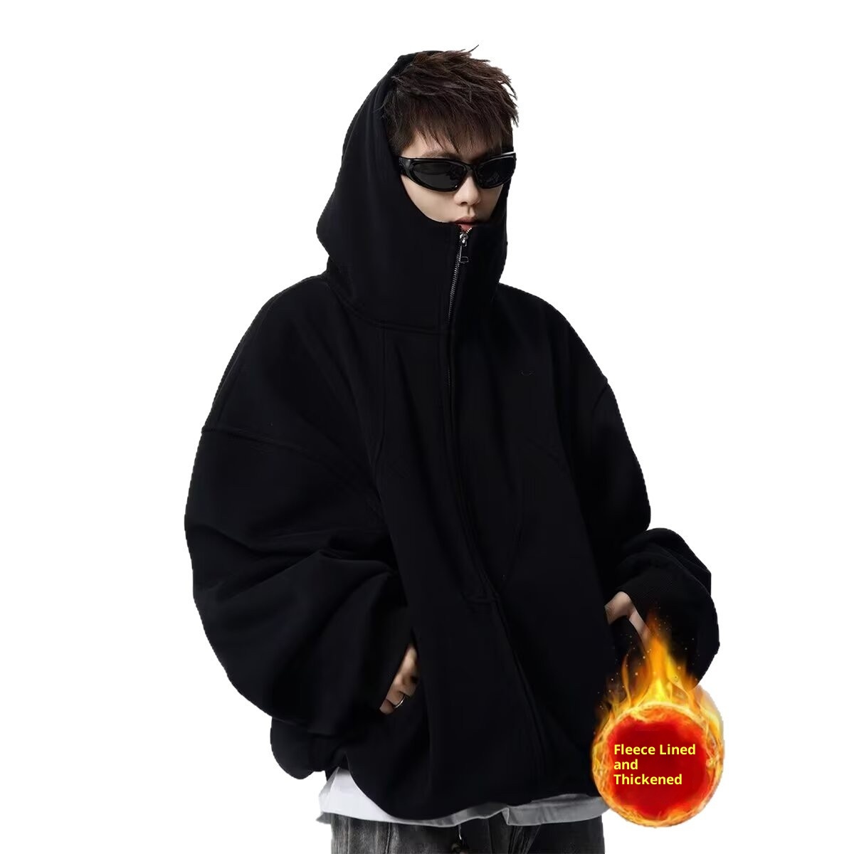 boy 2025 New Hong Kong Style Loose Simple Hooded Fleece Sweatshirt Zipper Unisex Trendy Stylish Versatile_voghion.com