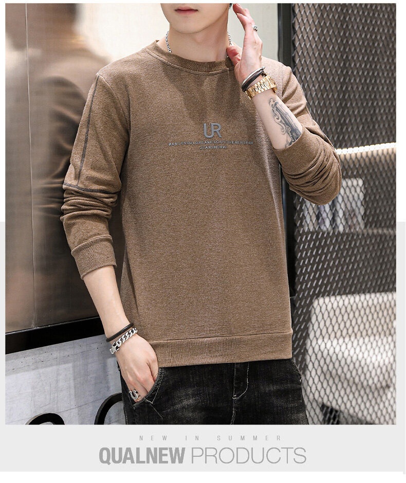 boy 2025 Crew Neck Stretch Warm Sweatshirt Youth Base Shirt Trendy Fleece Lined Thickened Long Sleeve T-Shirt Men's Top_voghion.com