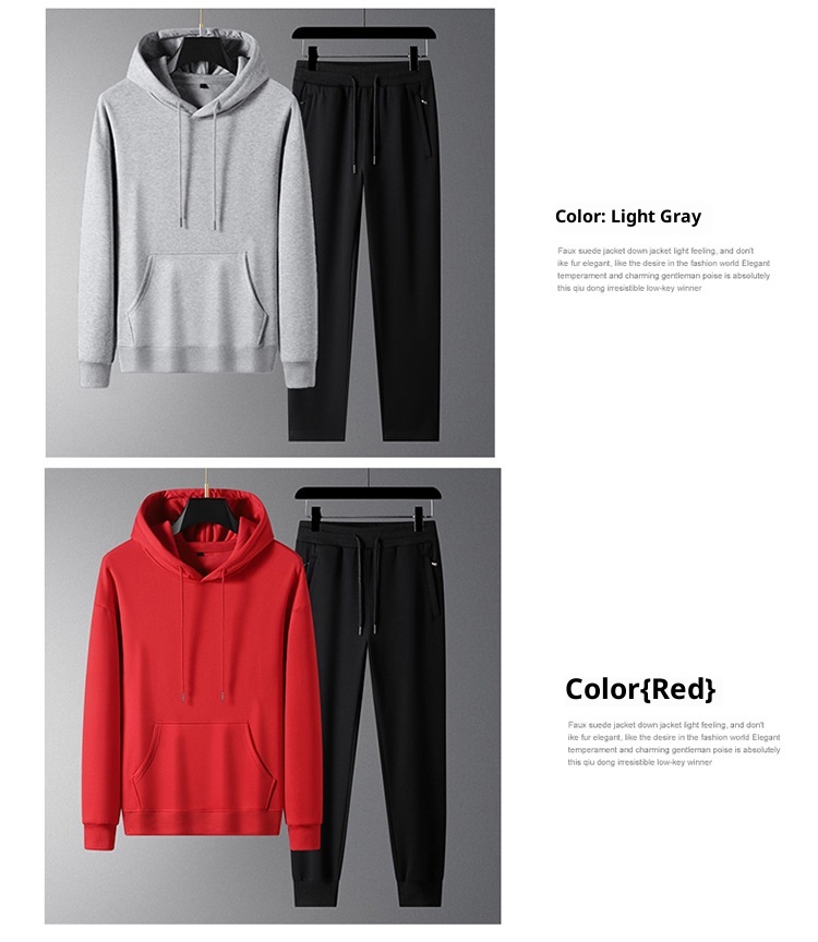 001 100% Cotton Sports Suit For Men, Spring Autumn Hooded Sweatshirt And Casual Sweatpants Two-Piece Set, Fleece-Lined, Plus_voghion.com