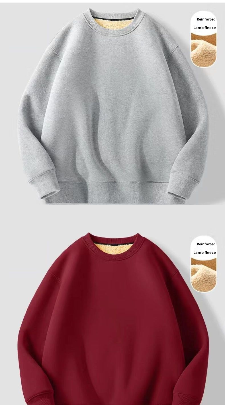 Erkekler İçin Sonbahar ve Kış Polar Astarlı Sweatshirt, Kalınlaştırılmış Stil, Öğrenci Çift Giyim, Kuzu Yünü Sıcak Yuvarlak Yaka_voghion.com