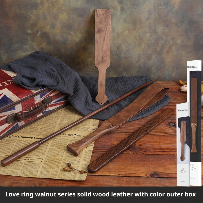LuvBox Sexy Solid Walnut Wood Square Patting Ruler Long Teaching Whip SP Tool Punishment Training Prop SM Set_voghion.com
