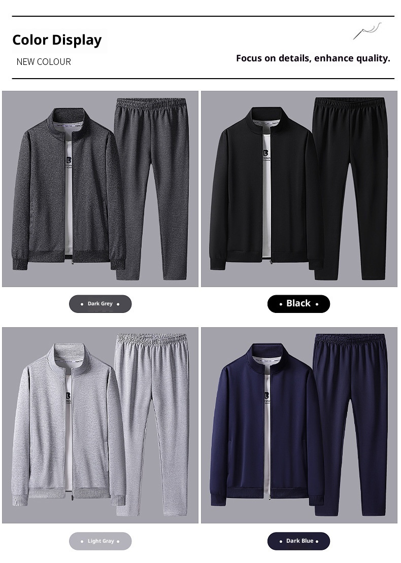 001 Lässige Sportbekleidung für Herren, Frühling/Herbst, Langarm-Set mit Sweatshirt und langer Hose, Laufbekleidung und Fitnessbekleidung_voghion.com