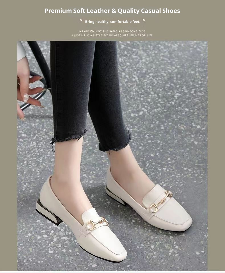 Women's Soft Sole Flat Thick 2025 Spring Autumn New Low Heel Leather Shoes British Style Comfortable Loafers_voghion.com
