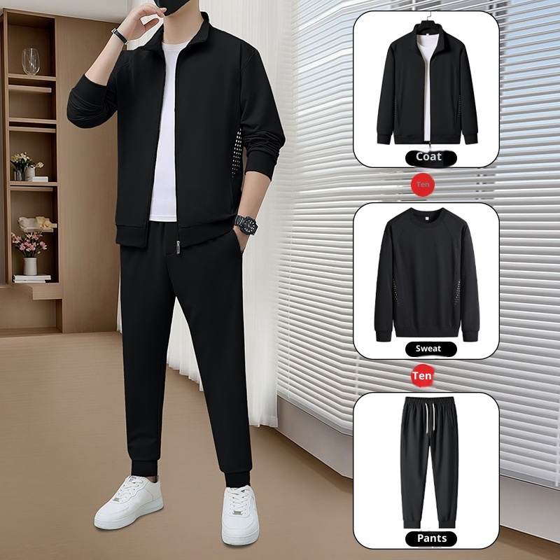 001 Felpa con cappuccio alla moda primavera-autunno transfrontaliera per uomini giovani e di mezza età, set casual sportivo da corsa, versatile_voghion.com