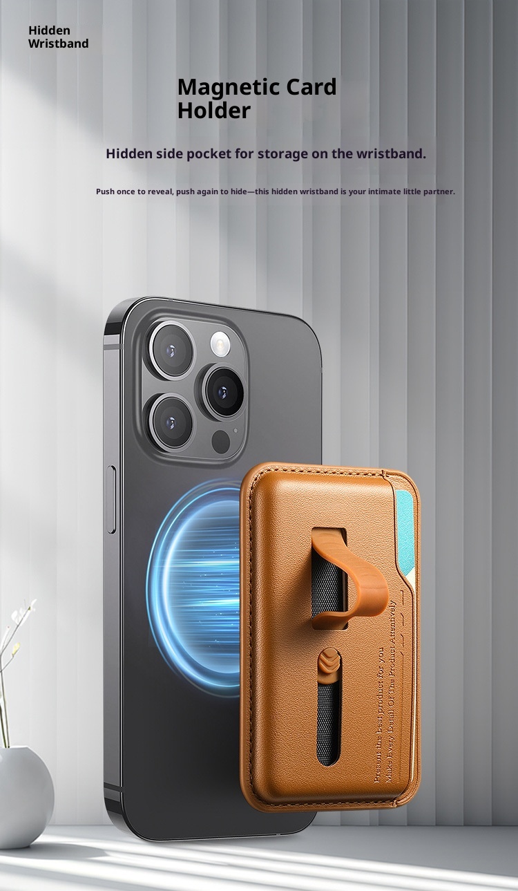 TechGlobe New Design Magnetic Ultra-Thin Holder Card Case Hidden Elastic Telescopic Silicone Wrist Strap Phone Clip_voghion.com