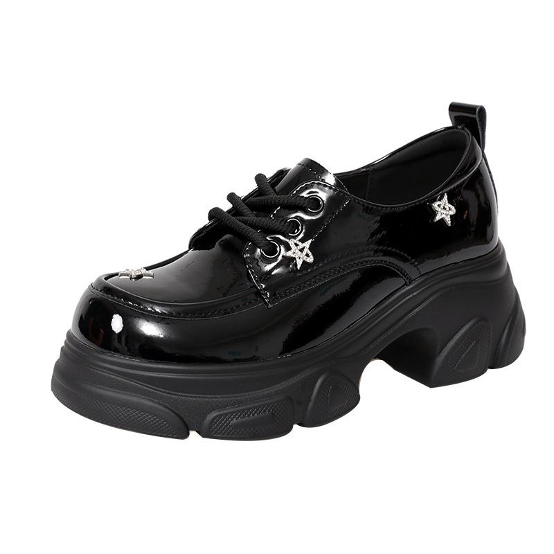 Em estoque Jingyi, modelo autêntico da nova coleção primavera 2025, mocassins de salto alto com sola grossa, cano único, em couro, para mulheres._voghion.com