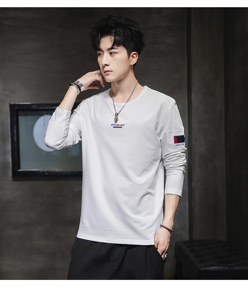 T-shirt à manches longues et col rond pour garçon, 100% coton, coupe ajustée, style sport, sweat-shirt imprimé tendance, t-shirt basique pour homme_voghion.com