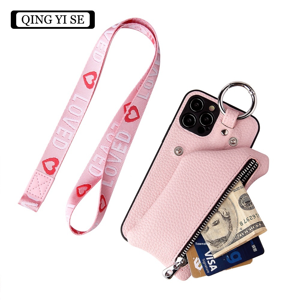 TechGlobe Suitable For IPhone 11 12 Pro Max Coin Purse Mini Phone Leather XS Protective Case With Lanyard_voghion.com