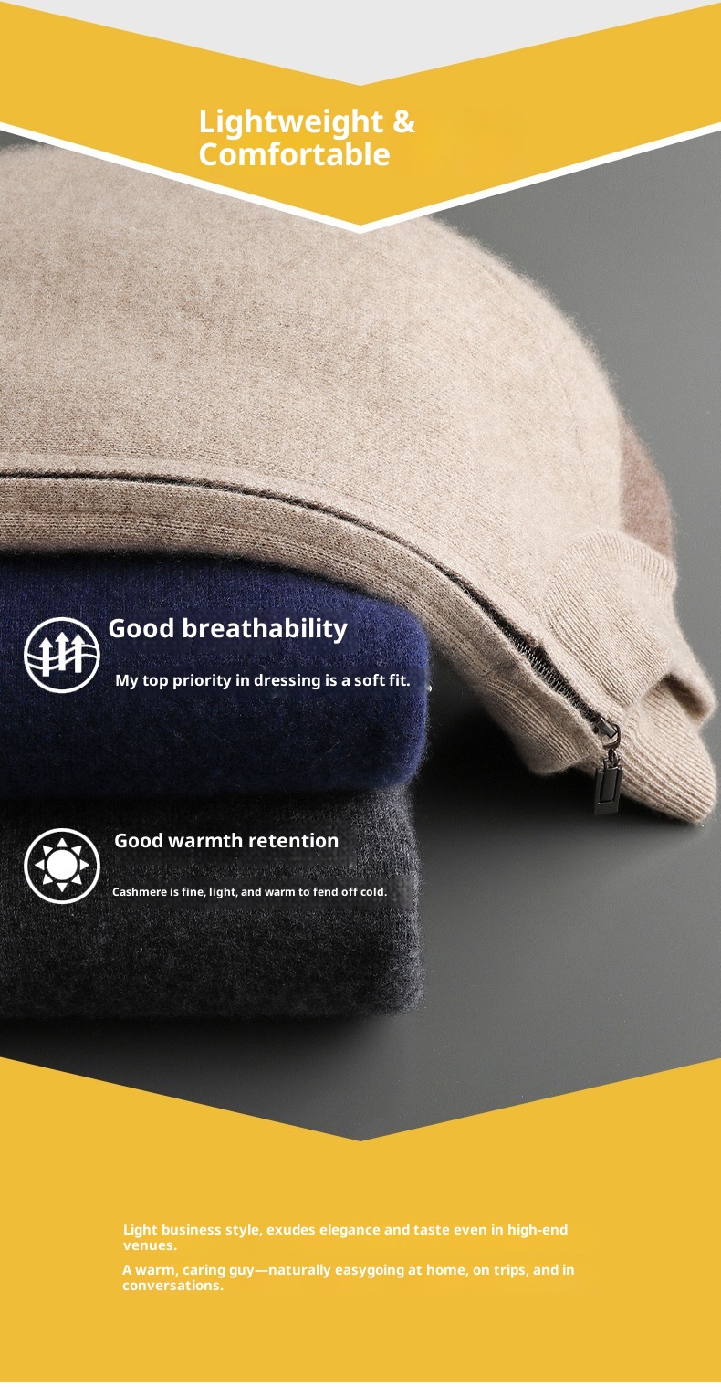 001 Neuer, dicker, lässiger Kaschmiranzug für Herren, bestehend aus einem Wollpullover mit halbem Rollkragen, einer Strickjacke mit Reißverschluss und einer locker sitzenden Hose._voghion.com