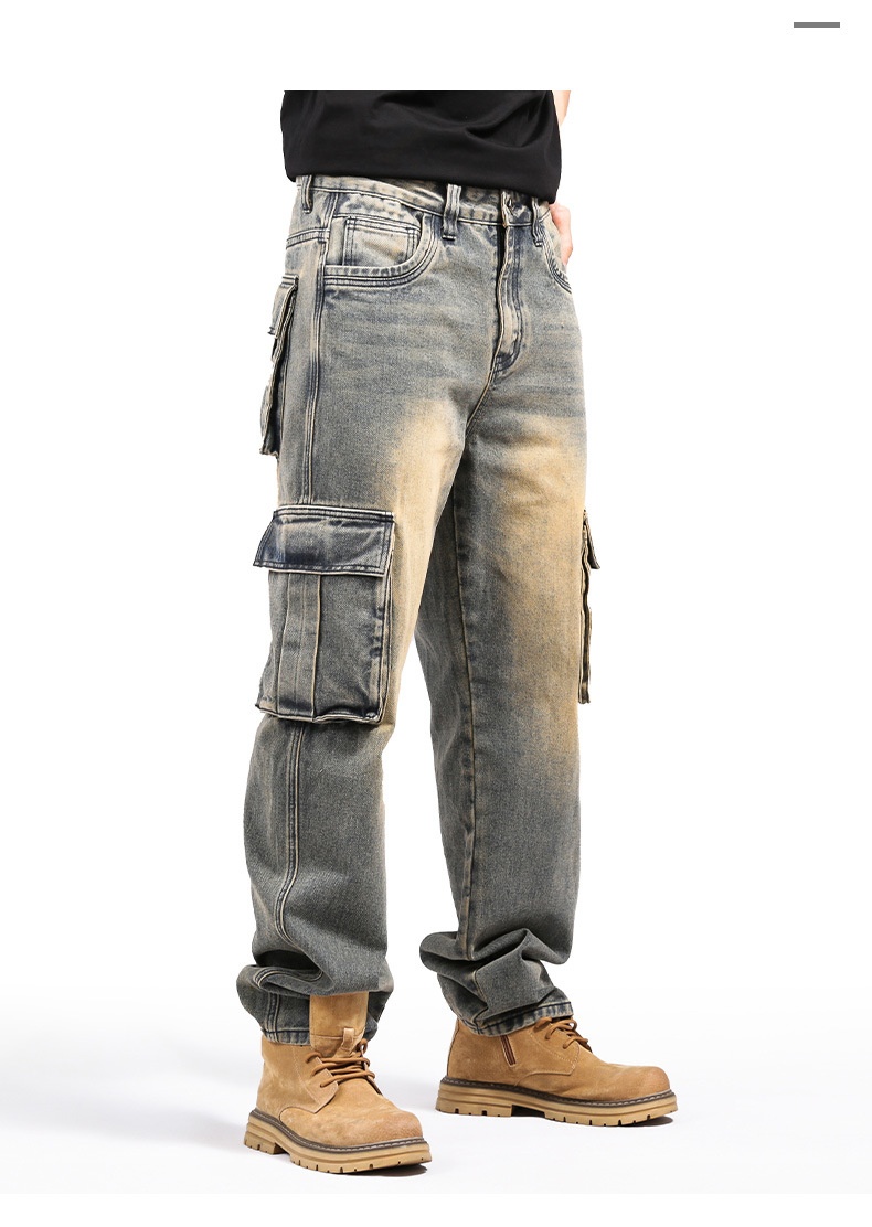 Boy Style Multi-Pocket Hip-Hop Cargo Jeans für Herren, lockere Passform, Übergröße und amerikanischer Cross-Mirror, europäischer Bahnhof_voghion.com