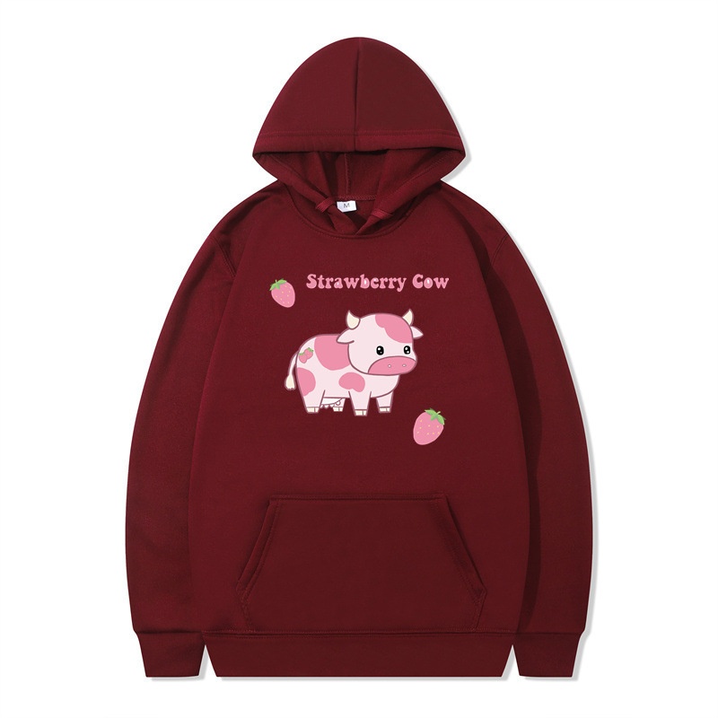 boy 2024 Cross-Border Foreign Trade Autumn Winter New Strawberry Milk Sweatshirt Long Sleeve Hoodie Harajuku Style Unisex_voghion.com
