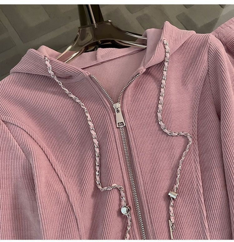 001 Europees stijl casual roze sportpak voor vrouwen vroege herfst 2024 nieuwe losse split wijde broek tweedelig set #882_voghion.com