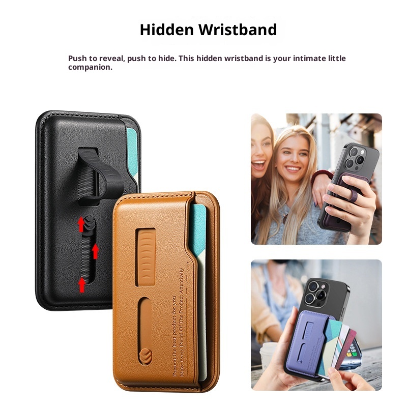 TechGlobe New Design Magnetic Ultra-Thin Holder Card Case Hidden Elastic Telescopic Silicone Wrist Strap Phone Clip_voghion.com