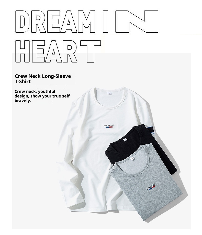 T-shirt à manches longues et col rond pour garçon, 100% coton, coupe ajustée, style sport, sweat-shirt imprimé tendance, t-shirt basique pour homme_voghion.com