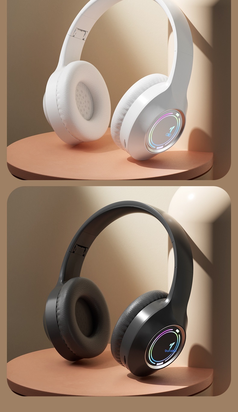 Cuffie Bluetooth wireless cablate 3c, nuovissime e rivisitate, con cuscinetti auricolari a copertura totale, illuminazione colorata RGB, slot per schede di memoria_voghion.com