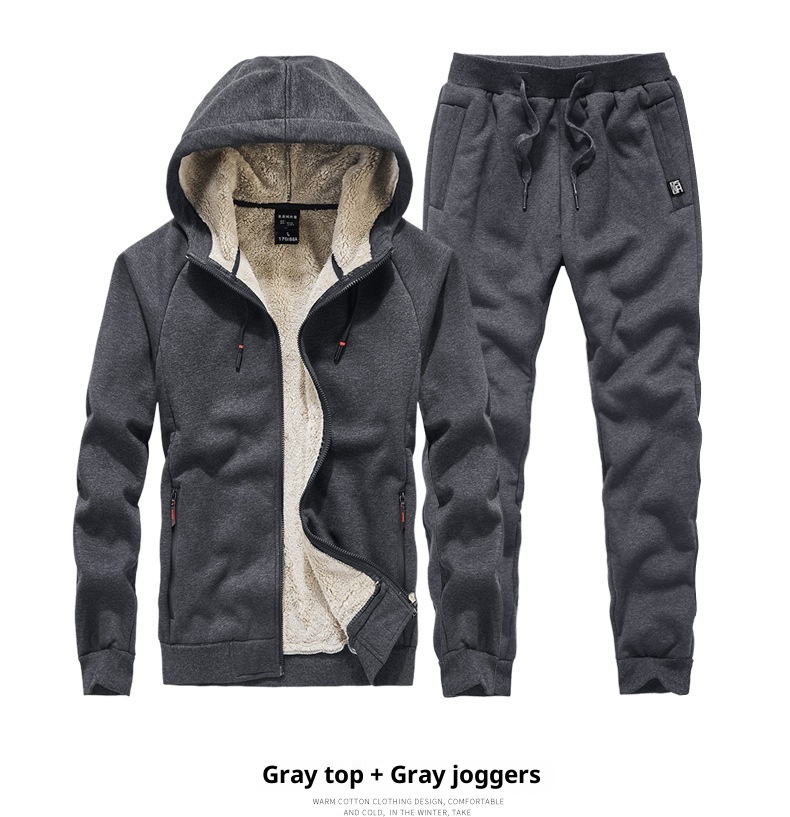 001 Winter New Lamb Wool Zipper Jacket Korean Style Fleece Lined Thickened Warm Men's Plus Size Casual Sports Suit For Men_voghion.com