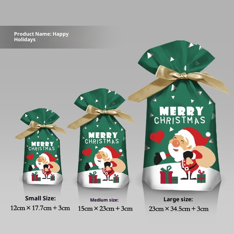 Lillian Cross-Border Large Medium Size Christmas Ribbon Drawstring Candy Small Gift Plastic Packaging Bags_voghion.com