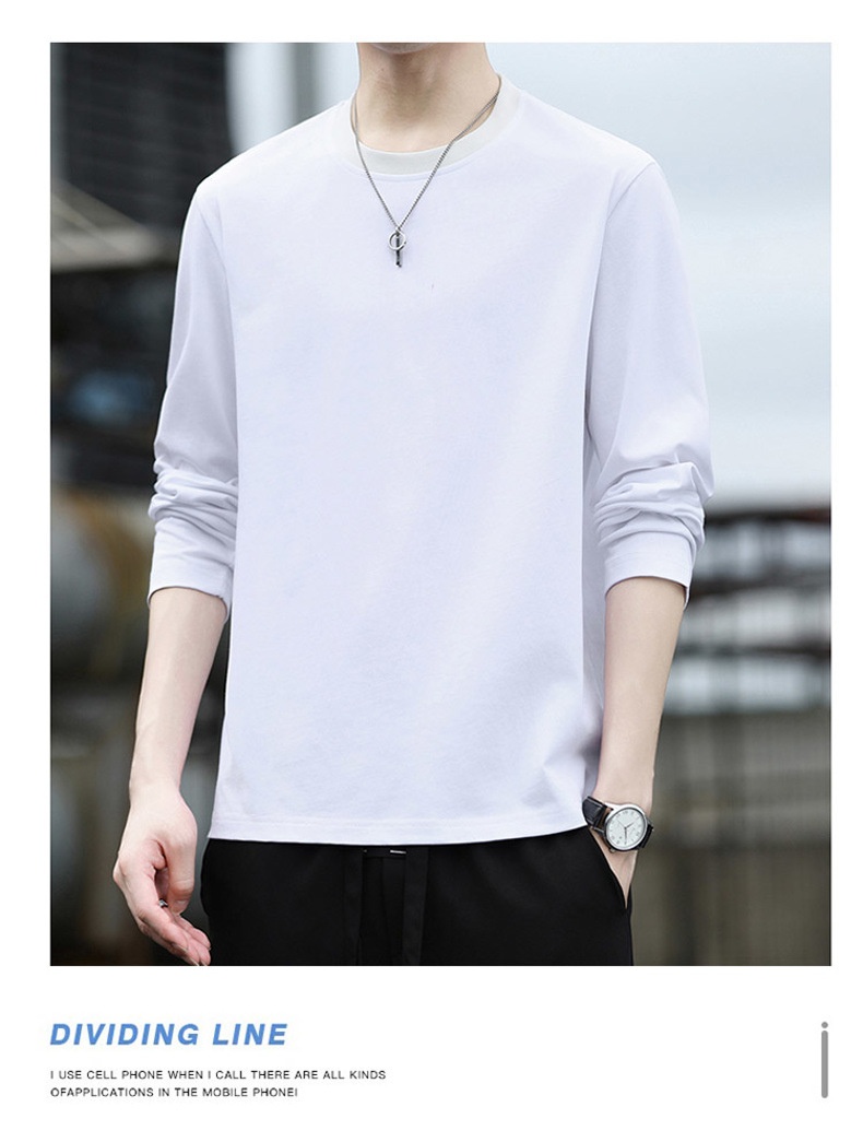 Erkek Çocuk Yüksek Kaliteli Düz Renk Uzun Kollu Tişört, İlkbahar ve Sonbahar Yuvarlak Yaka Bol Günlük Pamuklu Taban Gömlek, Erkek_voghion.com