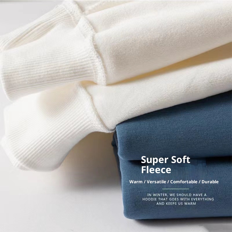 Sweat-shirt d'hiver en polaire épaisse pour homme, couleur unie, chaud, col rond, grandes tailles, coupe ample, impression personnalisée_voghion.com