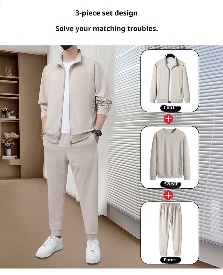 001 Felpa con cappuccio alla moda primavera-autunno transfrontaliera per uomini giovani e di mezza età, set casual sportivo da corsa, versatile_voghion.com