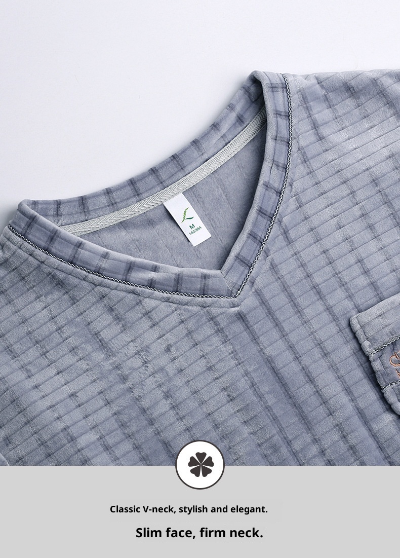 GraceChic GraceChic Xuanliang Factory Direct Coral Homewear Autumn Winter Pullover Round Neck Sleeve Long Pants Island Fleece Couple Pajamas_voghion.com