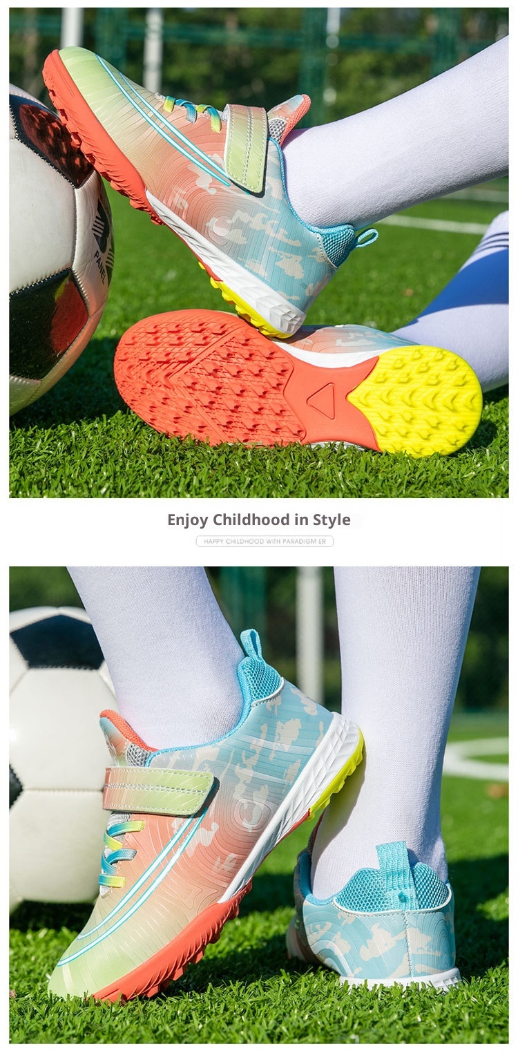 ShoeGlobe Dropshipping Children's Soccer No-Tie Velcro Cleats TF Elementary School Boys And Girls Artificial Grass Training Sports_voghion.com