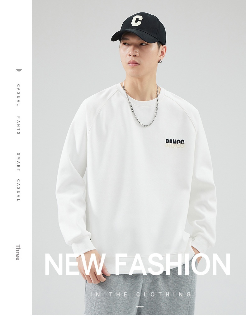 Sweat-shirt garçon Shanggu Clothing à col rond, style japonais, couleur unie, marque tendance pour hommes, broderie simple, jeune_voghion.com