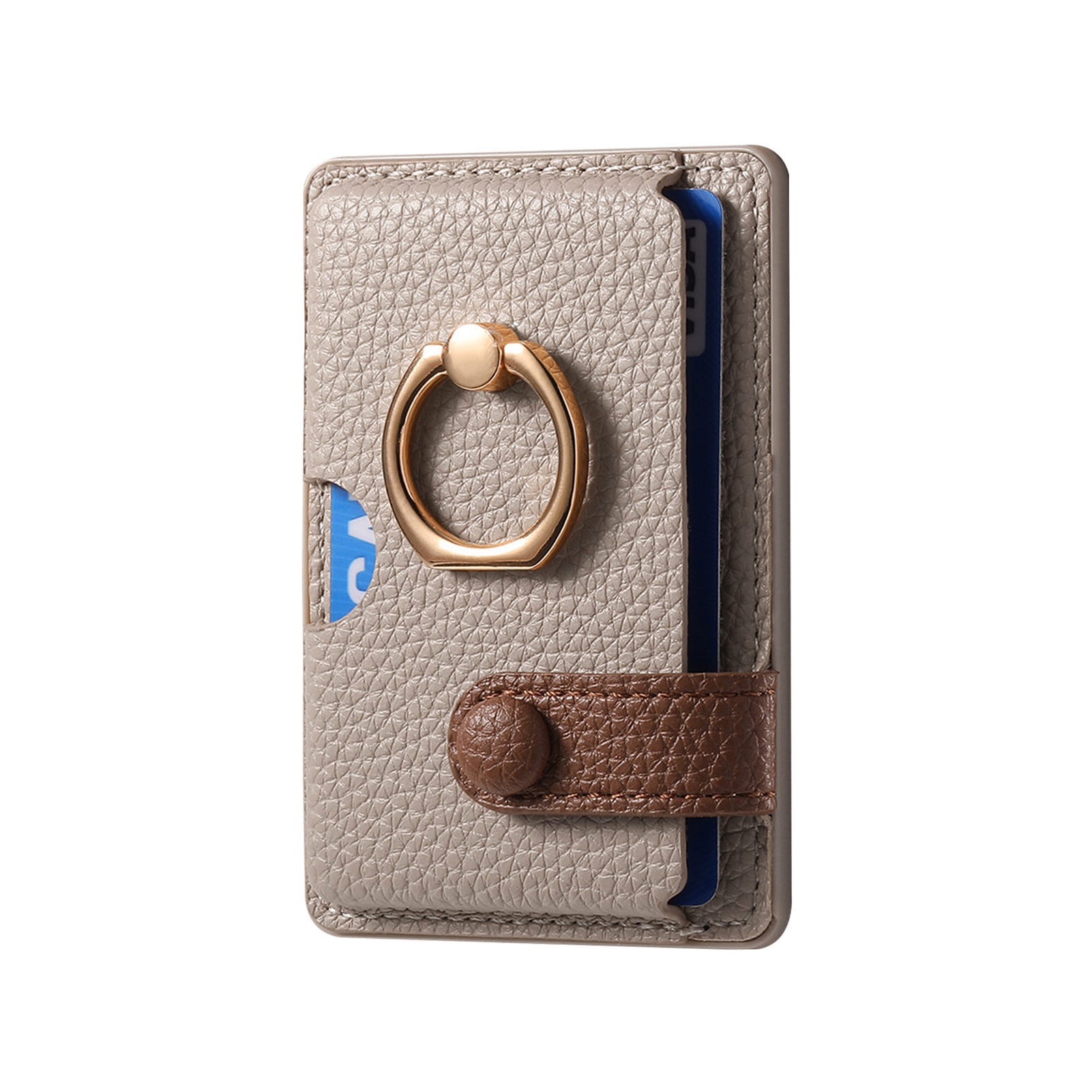 TechGlobe Lychee Pattern Oil Edge Ring Phone Sleeve Solid Stand Coin Purse Color Block Gift Back Sticker Card Holder_voghion.com