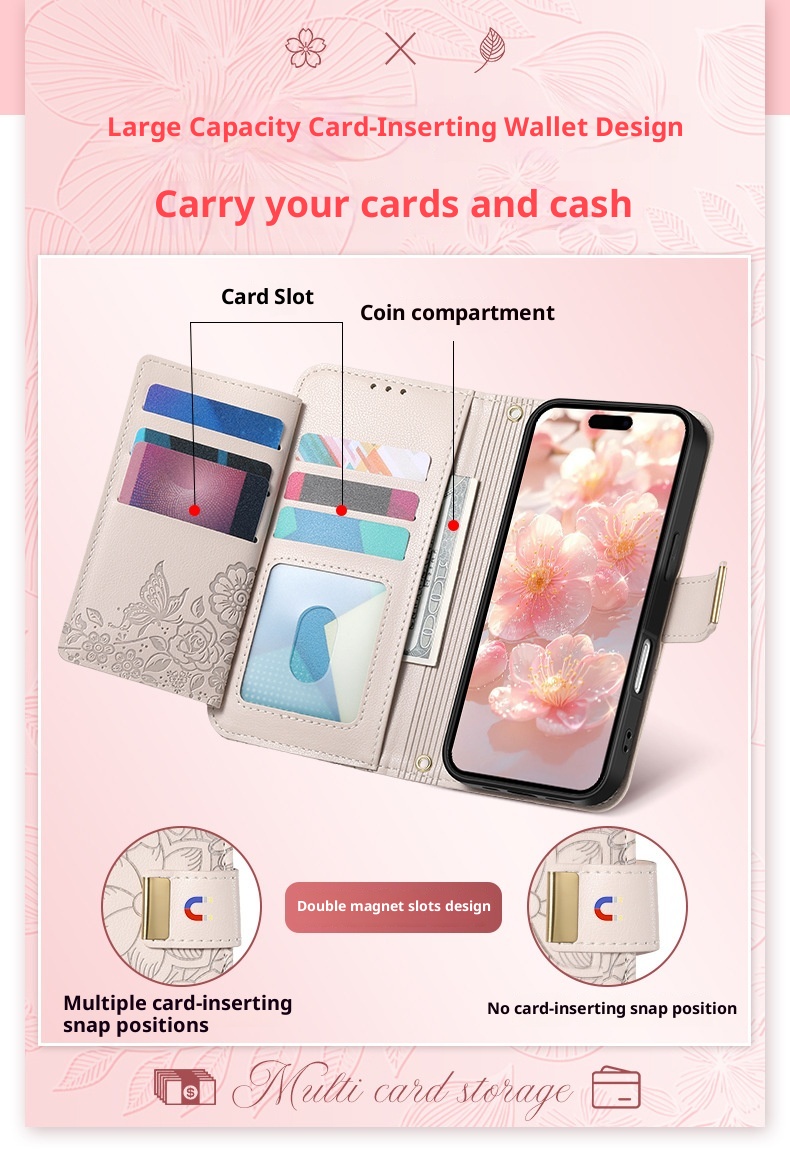 TechGlobe Shunli New Model Compatible With IPhone Flip Leather Flower And Leaf 17 Air Lanyard 16 Phone Case_voghion.com