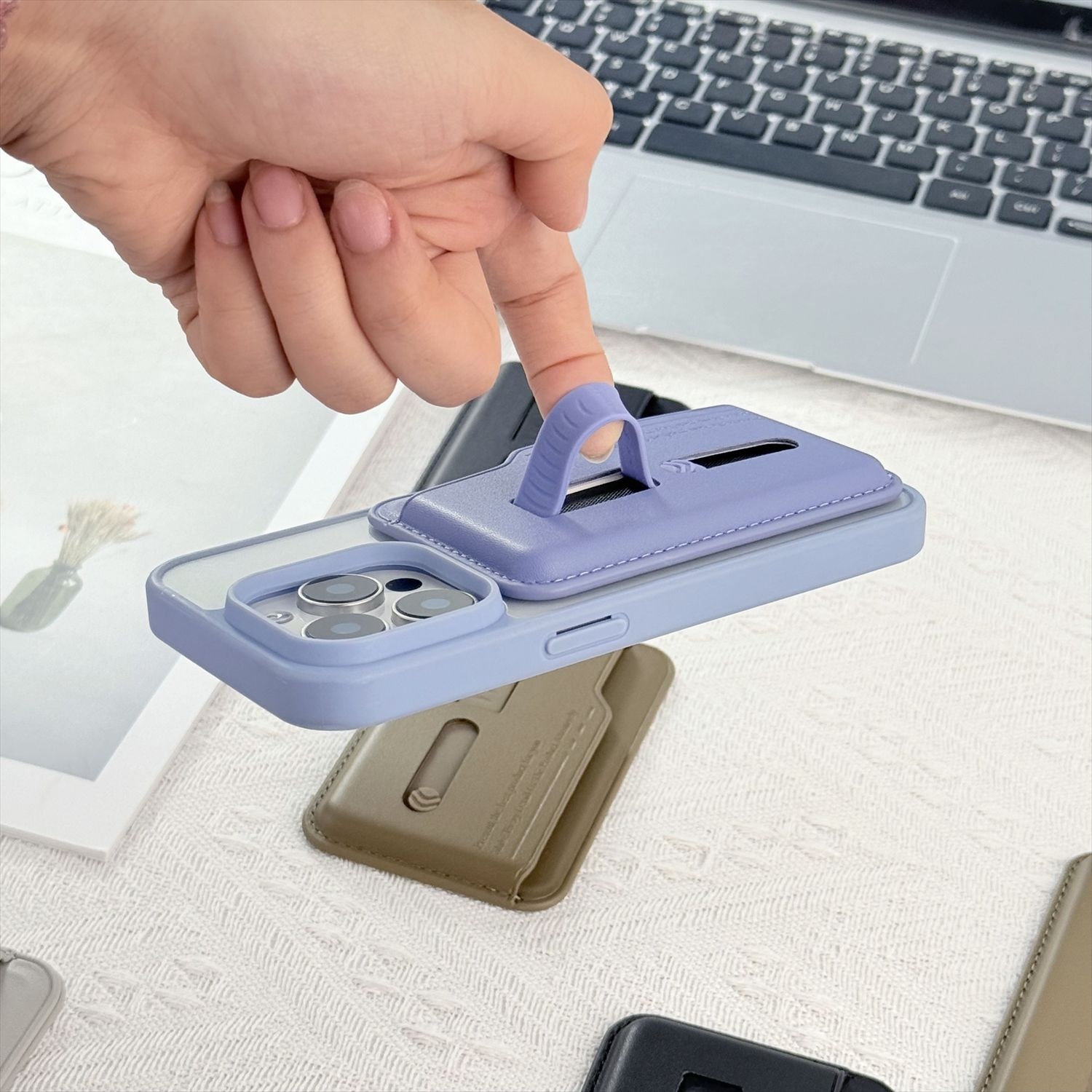 TechGlobe New Design Magnetic Ultra-Thin Holder Card Case Hidden Elastic Telescopic Silicone Wrist Strap Phone Clip_voghion.com