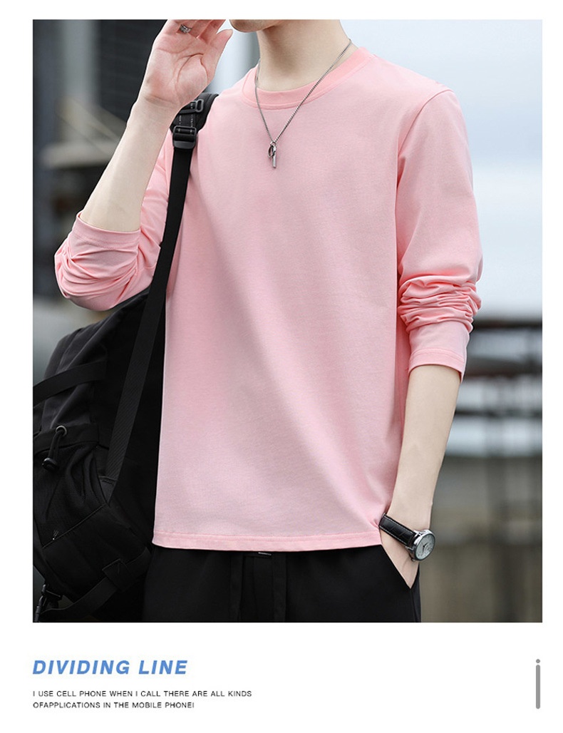 Erkek Çocuk Yüksek Kaliteli Düz Renk Uzun Kollu Tişört, İlkbahar ve Sonbahar Yuvarlak Yaka Bol Günlük Pamuklu Taban Gömlek, Erkek_voghion.com