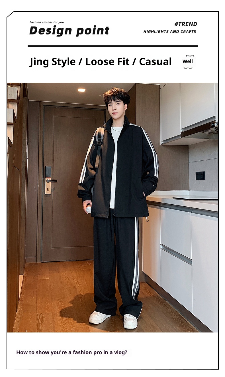 001 Spring And Autumn New Men's Sports Jacket Set Two-Piece Youth Trendy Brand Workwear Casual Running Suit_voghion.com