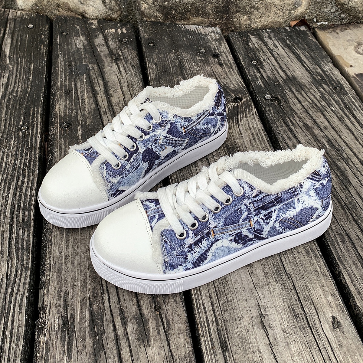 Tênis feminino plus size de lona com estampa colorida, estilo europeu e americano, para primavera/outono, novo modelo._voghion.com