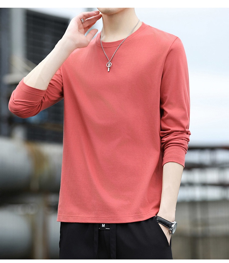 Erkek Çocuk Yüksek Kaliteli Düz Renk Uzun Kollu Tişört, İlkbahar ve Sonbahar Yuvarlak Yaka Bol Günlük Pamuklu Taban Gömlek, Erkek_voghion.com