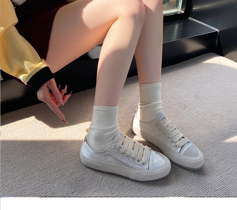 Scarpe da ginnastica bianche piatte e versatili per donna, scarpe da ginnastica estive sottili, scarpe singole con suola spessa, scarpe in tela di raso di seta_voghion.com