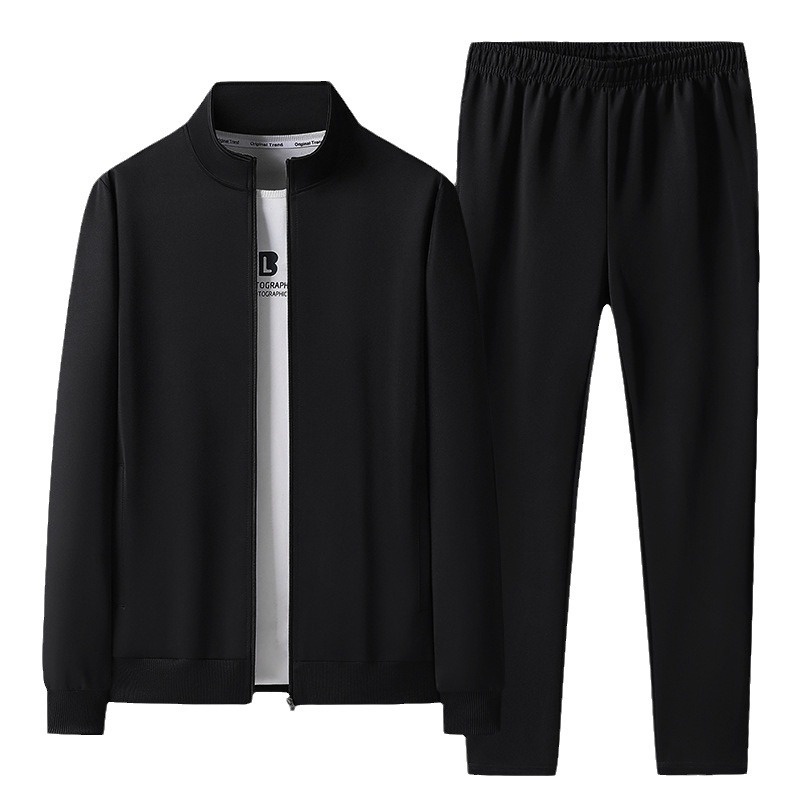 001 Lässige Sportbekleidung für Herren, Frühling/Herbst, Langarm-Set mit Sweatshirt und langer Hose, Laufbekleidung und Fitnessbekleidung_voghion.com