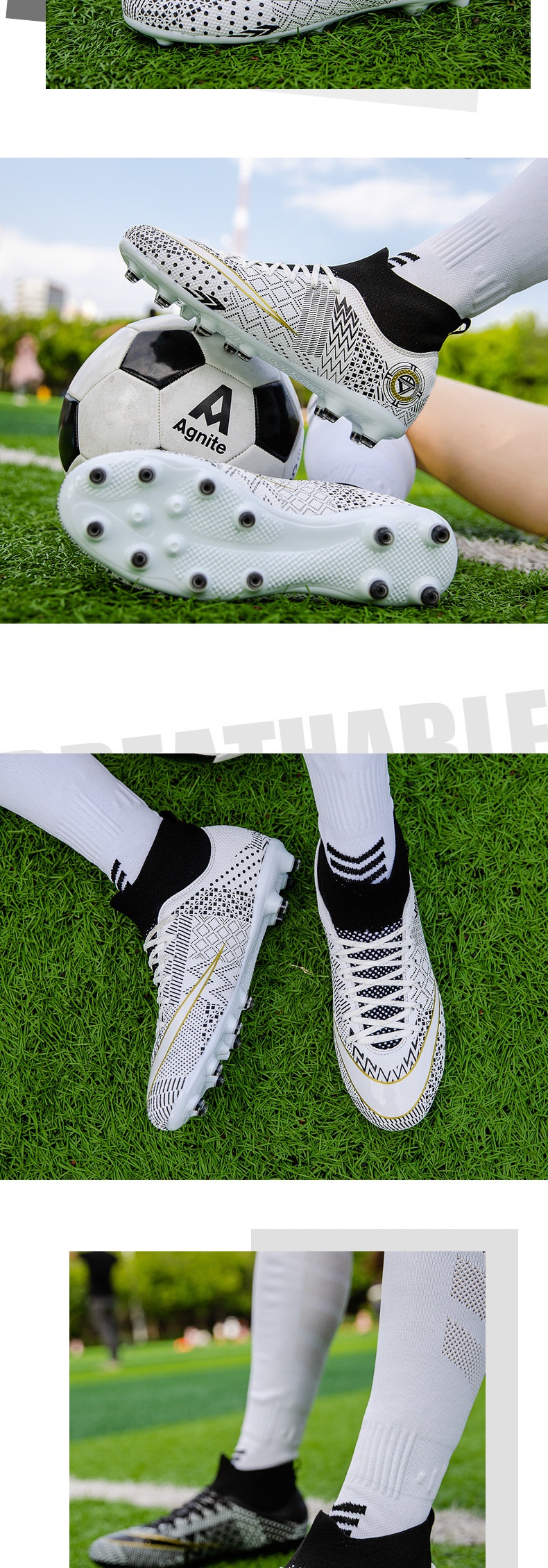 ShoeGlobe Zhenzu, scarpe da calcio alte con tacchetti lunghi in TPU per ragazzi e ragazze, modello Mandarin Duck, nere e bianche, dropshipping transfrontaliero_voghion.com