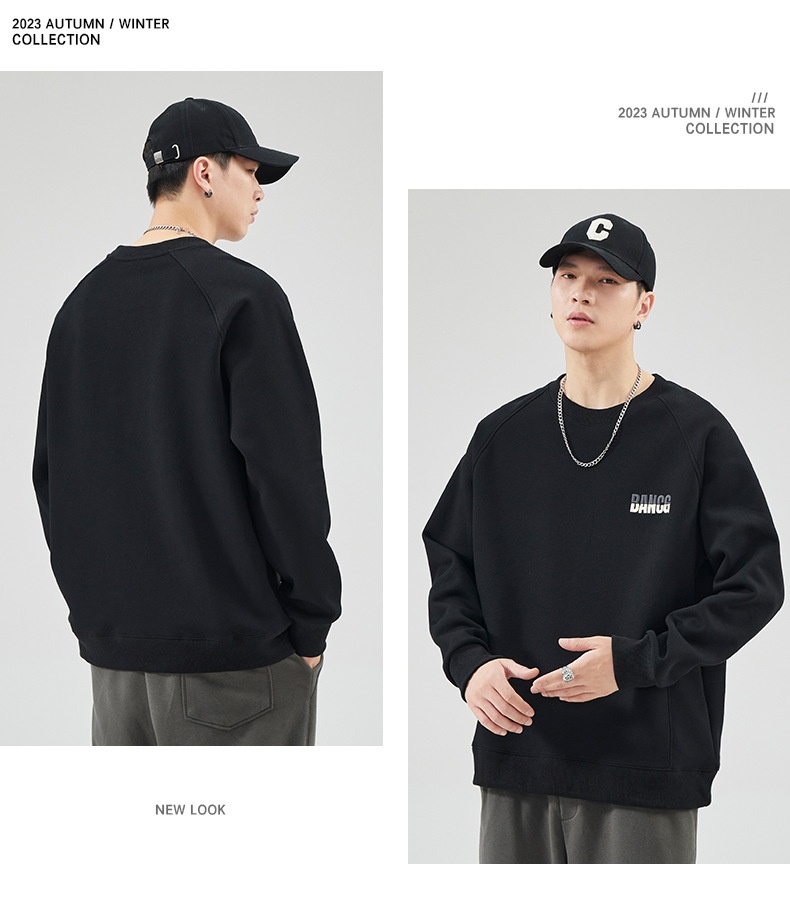 Sweat-shirt garçon Shanggu Clothing à col rond, style japonais, couleur unie, marque tendance pour hommes, broderie simple, jeune_voghion.com