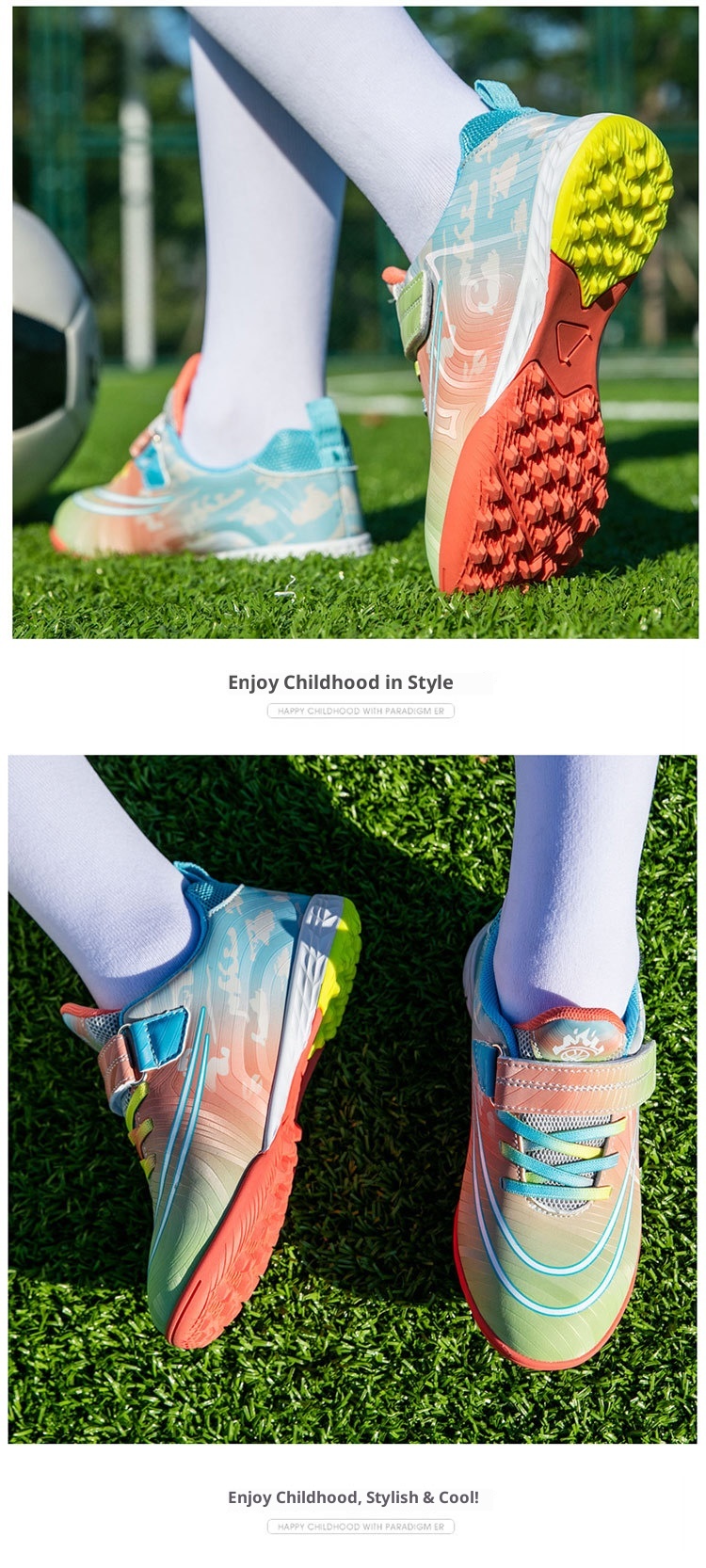 ShoeGlobe Dropshipping Children's Soccer No-Tie Velcro Cleats TF Elementary School Boys And Girls Artificial Grass Training Sports_voghion.com