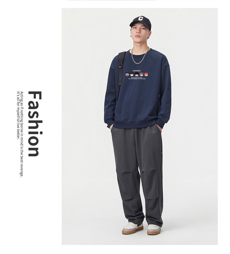 Erkek Sonbahar Uzun Kollu Sweatshirt Erkek Ağır Sıklet Trend Marka Baskılı Mürettebat Yaka Kazak Tişört Unisex Amerikan Tarzı_voghion.com