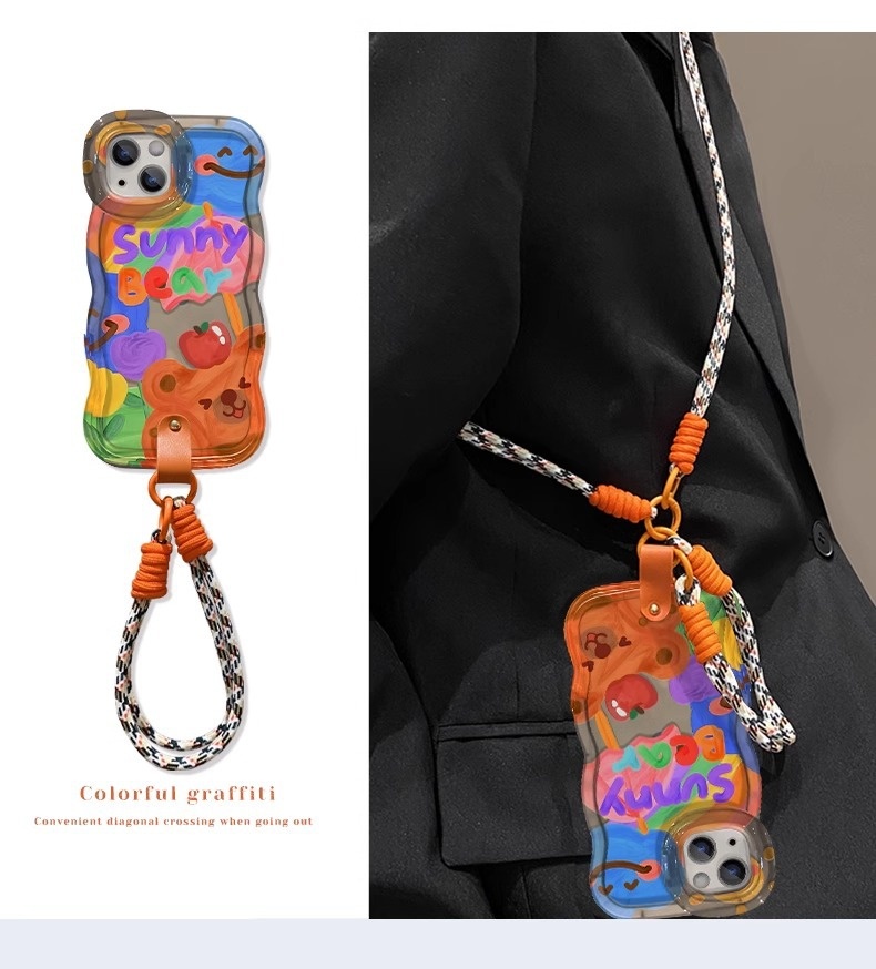 TechGlobe Graffiti Bären-Umhängegurt, kompatibel mit 14"-Handyhüllen von Oppo, Huawei, Vivo und Xiaomi, 15"-Handyhülle mit Dual-Standfunktion und 17"-Pro-Handyhülle._voghion.com