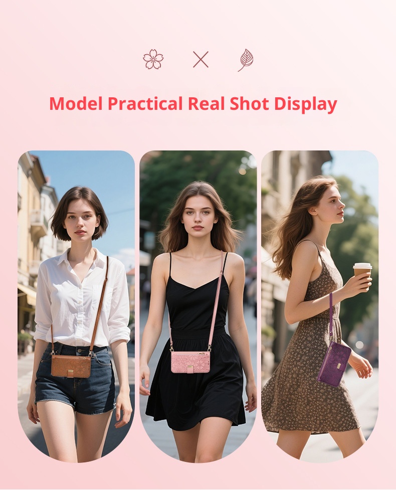 TechGlobe Shunli New Model Compatible With IPhone Flip Leather Flower And Leaf 17 Air Lanyard 16 Phone Case_voghion.com