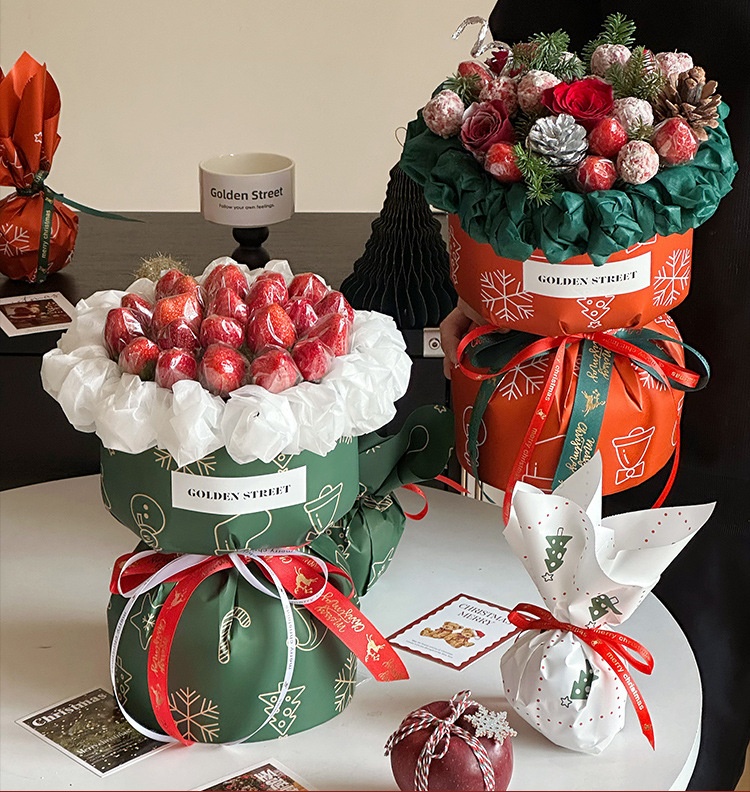 Lillian Tangde Decoration Gift Snowflake Glass Christmas Eve Peace Fruit Bouquet Wrapping Paper_voghion.com